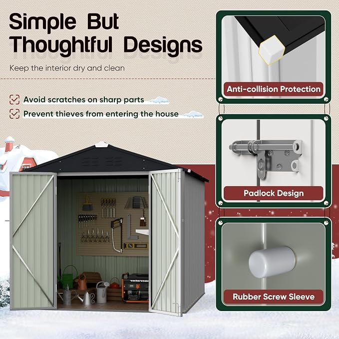GUNJI 6 x 4 FT Shed Outdoor Storage Shed Metal Garden Shed with Lockable Door Outside Waterproof Tool Shed for Backyard, Patio, Lawn (White) - Image 4