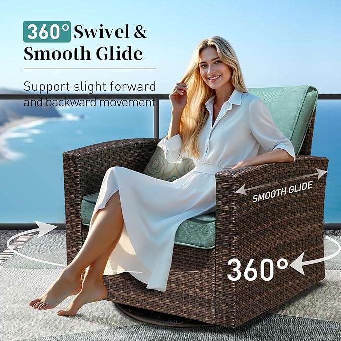 Swivel Glider Patio Furniture Set Outdoor Furniture Brown Wicker Rattan Patio Conversation Sets with Cushion Outside Sofa Set,8 Pieces,12 Seats,Blue