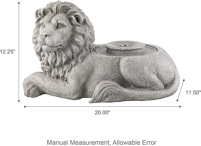 Glitzhome Outdoor Fountain with Lights & Pump, 20" L Zen-Style Lying Lion Polyresin Water Fountain Outdoor, Floor Standing Water Feature for Garden Yard Patio Porch Decor