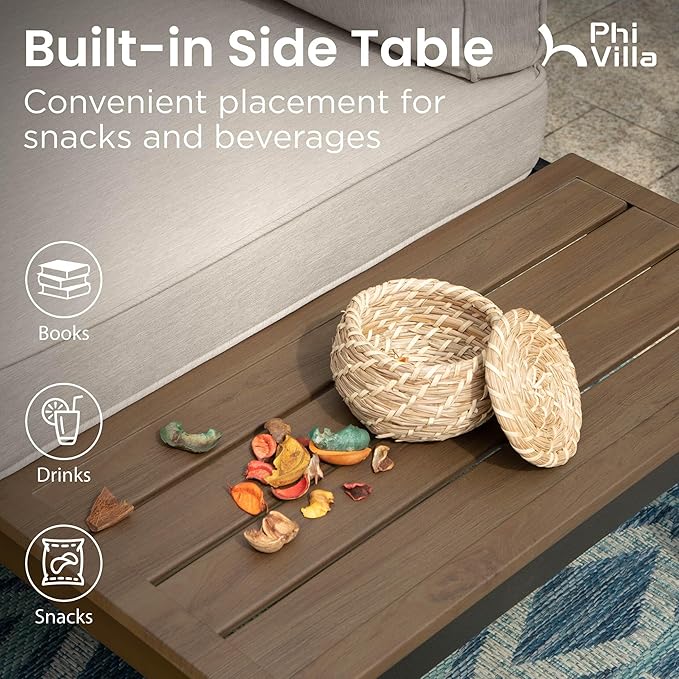 PHI VILLA 3 Pieces Outdoor Patio Furniture Set,Metal Frame Modern Outdoor Sectional Sofa Set,4 Seats Patio Conversation Sets with Coffee Table,for Poolside and Backyard,Light Grey