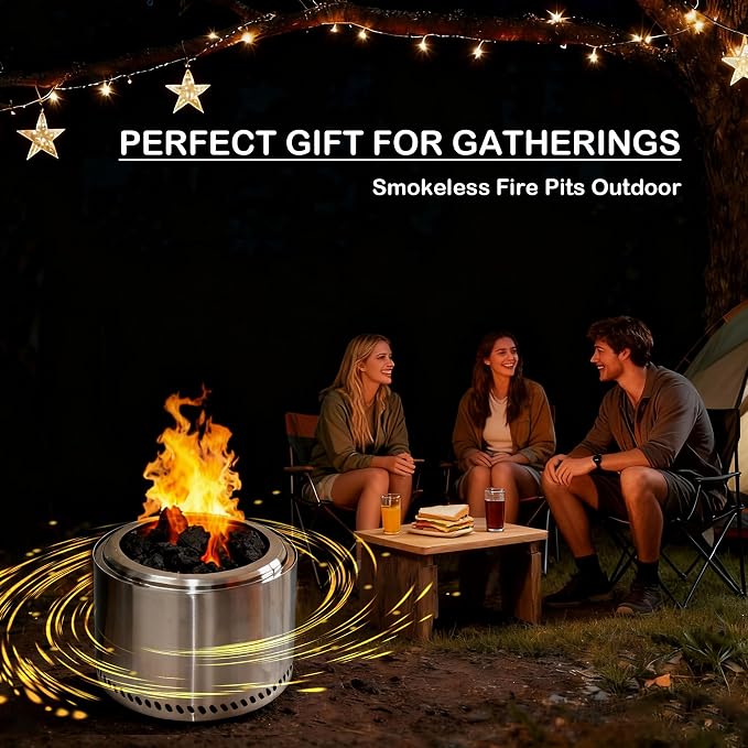 19" Smokeless Fire Pit with Air Switch, Wood Burning Portable Stainless Steel Outdoor Firepit with Removable Ash Pan for Camping, Backyard, Patio & Picnic - Image 4