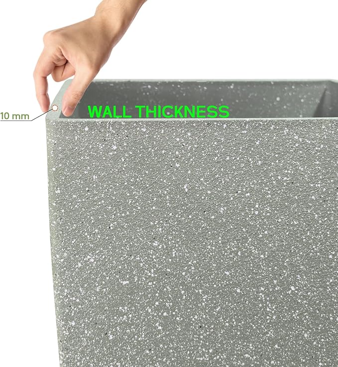 Set of 2 Large Tall 21 Inch Planter Pots Indoor/Outdoor-Matte Grey Square Flower Planters with Tray for Patio, Front Door, Deck | Weather-Resistant & Lightweight Plastic (Grey)