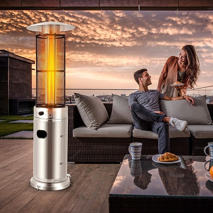Tangkula Outdoor Heater, 40,000 BTU Stainless Steel Outdoor Patio Heater with Wheels, Quartz Glass Tube, Tip-over & Flameout Protection, Patio Heaters for Outdoor Use, Porch, Outside