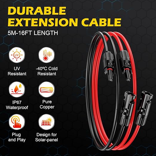 16Ft SolarCable SolarExtension Cable,10AWGSolar Panel ExtensionCable with Female and Male Connectors,Waterproof SolarExtension Cable Kit - Image 2