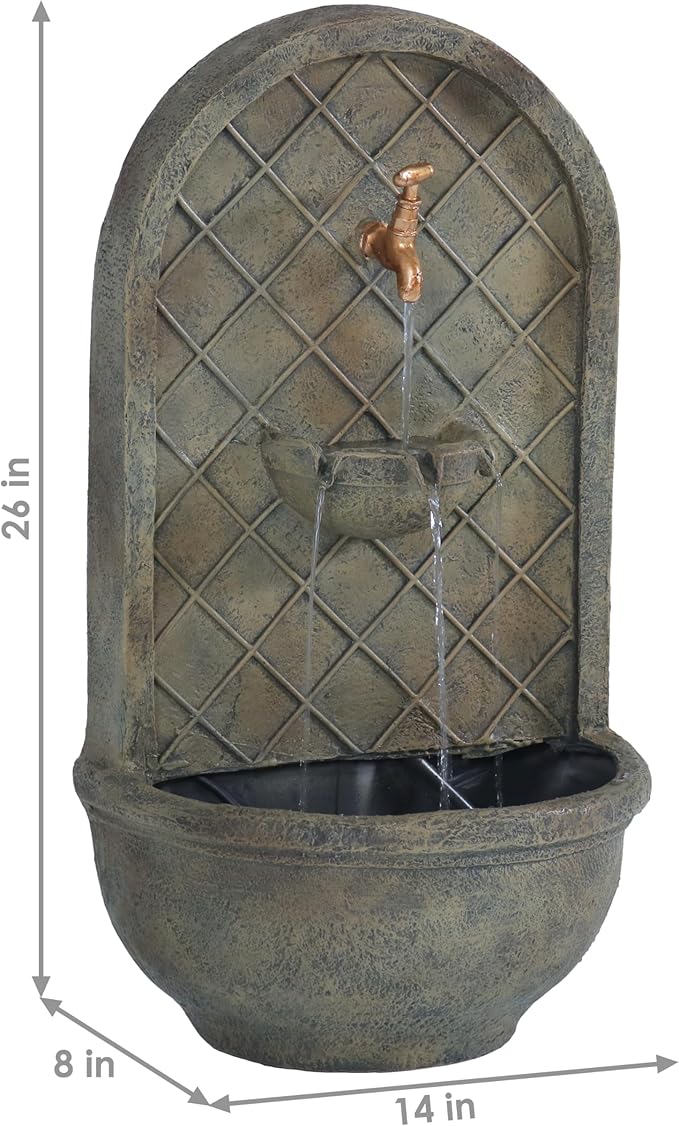 Sunnydaze 26" Outdoor Wall Water Fountain with Pump - Florentine Stone - Messina - Electric