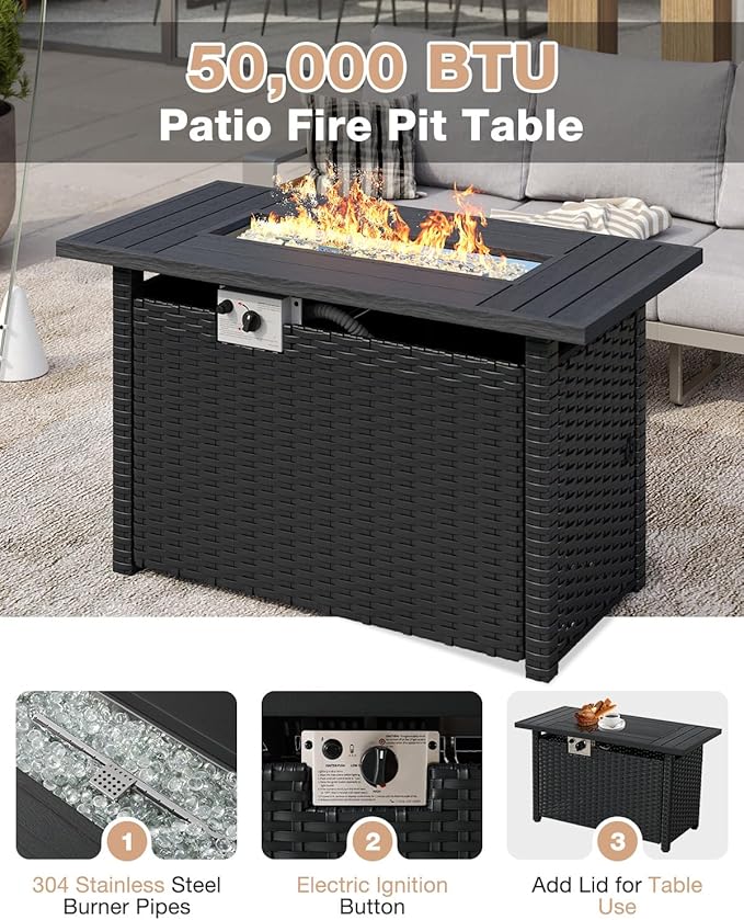 Aoxun Aluminum Patio Furniture Set with Fire Pit Table, 5 Seats Luxury Outdoor Sectional with 6" Olefin Fabric Cushions, Patio Conversation Sets with Waterproof Cover for Backyard, Deck Grey