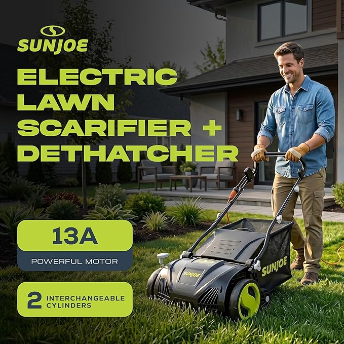 Sun Joe 15-Inch Electric Powered Lawn Dethatcher with Scarifier Blade Reel and Collection Bag - 13-Amp Corded Yard Power Rake Tool Machine for Grass Thatch Removal, AJ805E - Image 6