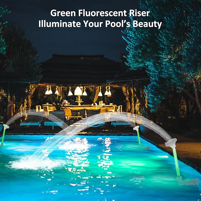 Pool Fountain for Above & Inground Pools – 360° Adjustable Pool Waterfall, Pool Sprinkler Fountain with 4 Spray Modes, Green Glow-in-The-Dark Riser – Swimming Pool Cooler & Pool Accessories