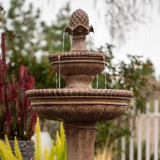 XBrand 39" Solar Water Fountain, 2-Tier Outdoor Sand Stone Resin with Solar Panel & Pump for Home Garden Yard Decor
