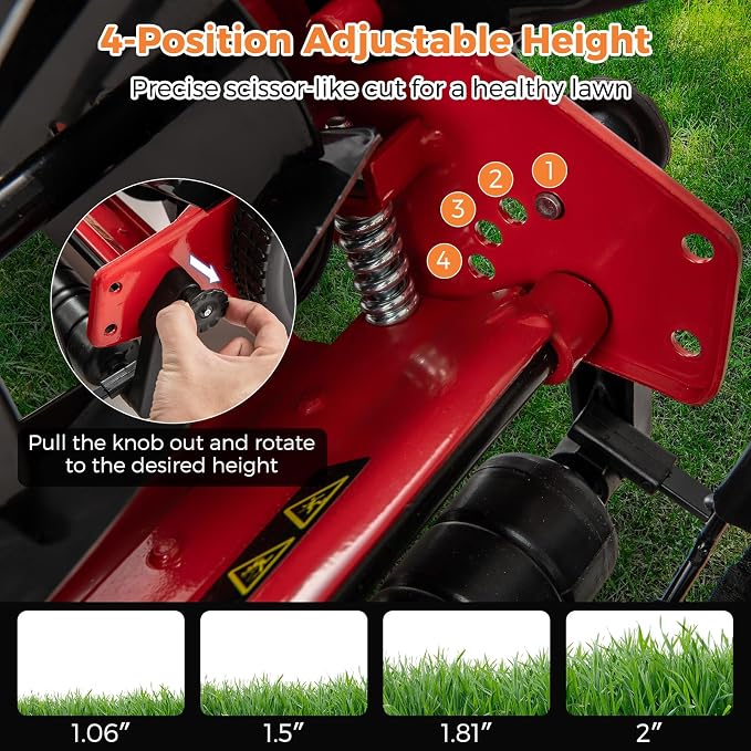 IRONMAX Lawn Mower, 14 Inch Push Reel Lawn Mower with 5 Steel Blades, Adjustable Cutting Heights, Grass Catcher Bag, Walk-Behind Manual Lawnmower for Garden Park Yard, No Motor (Red, 14 Inch) - Image 5
