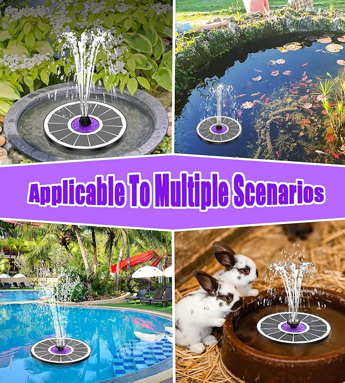 SZMP Solar Fountain 3.5W Bird Bath Fountains with Flower Upgraded Glass Panel, Solar Powered Water Fountain with 7 Nozzles & 4 Fixer, Solar Fountain Pump for Bird Bath, Garden, Pond, Pool (White)