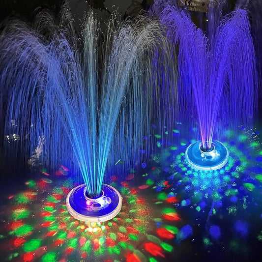 Floating Water Fountain with Underwater Lights, Powered Pump Outdoor, 2 Modes Sprinkler Waterfall Fountain for Inground Above Ground Pool, Pond-Blue-1PC