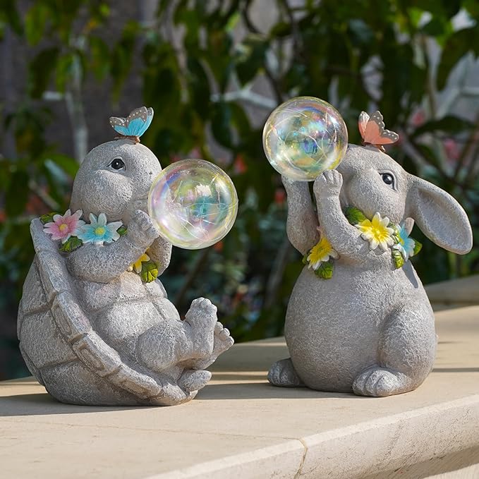MININOVA Outdoor Garden Decorations Turtle Statues with Solar Light Resin Waterproof Figurines for Outside Yard Patio Mon Birthday Thanksgiving Day