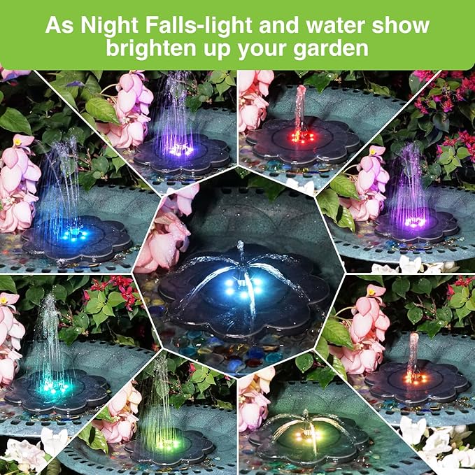 SZMP Solar Fountain 3.5W Bird Bath Fountains with Upgraded Flower, 7 Nozzle & 4 Fixer, Solar Fountain Pump for Bird Bath, Pool, Garden, Pond, Outdoor