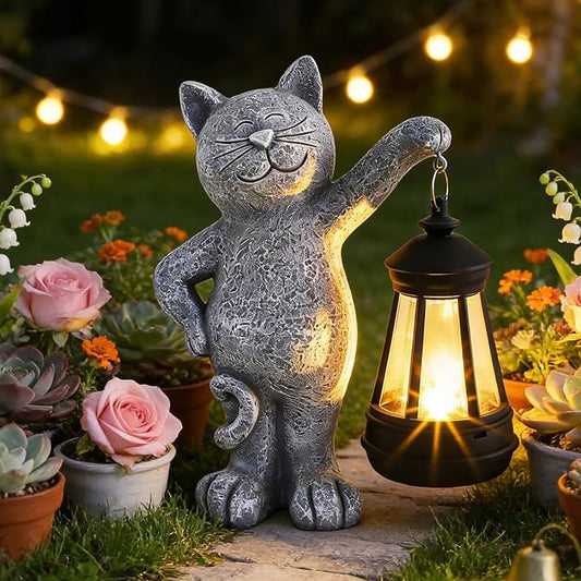 Solar Garden Statues Cat with LED Lights, Outdoor Decor for Cat Lover, Yard, Lawn, Patio,Home, Birthday Gifts for Women Mom Grandma