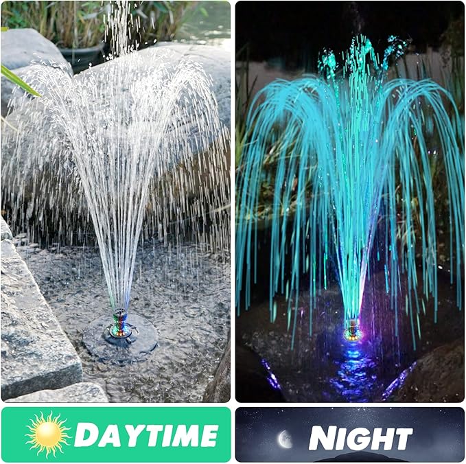 Jutai Electric Floating Pond Fountain Colorful LED Lights, Built-in Filter System, Waterfall Fountain Pump,32.8ft Power Cord, Day and Night Lighting, Energy Saving for Above Ground Pools