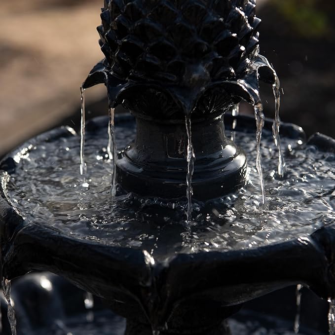 XBrand 44" Solar Powered 2-Tier Outdoor Water Fountain, Fiberglass Resin Fountain with Auto Shut-Off Pump, Black