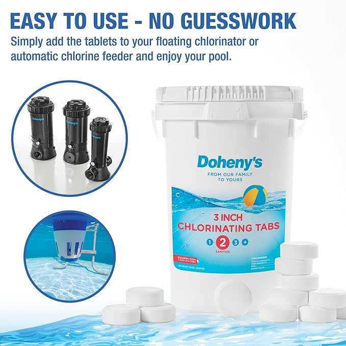 Doheny’s 3-Inch Stabilized Chlorine Tablets | 99% Pure Tri-Chlor, 90% Available Chlorine | Long-Lasting, UV-Protected, Slow-Dissolving Pool Sanitizer | Individually Wrapped, Childproof 5lb Bucket - Image 3