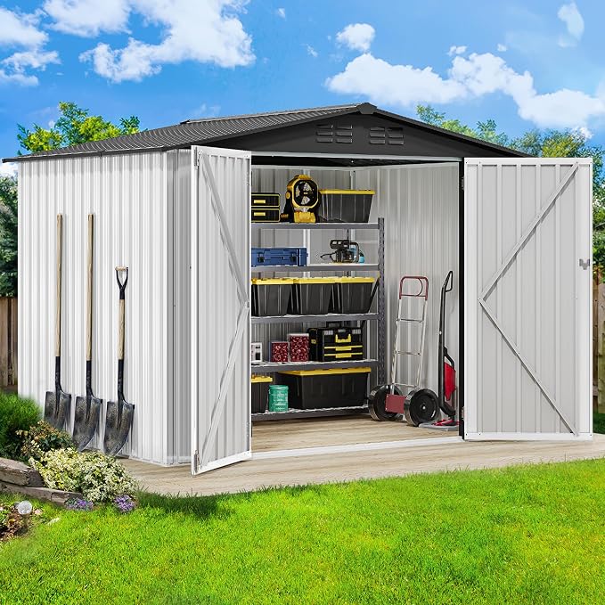 DWVO 8'x6' Large Metal Outdoor Storage Shed, Heavy Duty Tool Storage Sheds for Backyard Patio Lawn - Ideal for Bicycles, Garden Tools, and Lawn Equipment, Easy-to-Assemble, White - Image 3