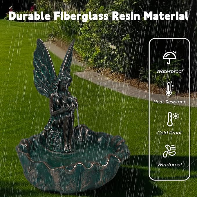 ZMG 14" Angel Fairy Outdoor Water Fall Fountain, Durable Resin Garden Fountain for Home Decor, Office, Gardens, Landscaping, Patios, Balconies, Bronze, Gift Ideas