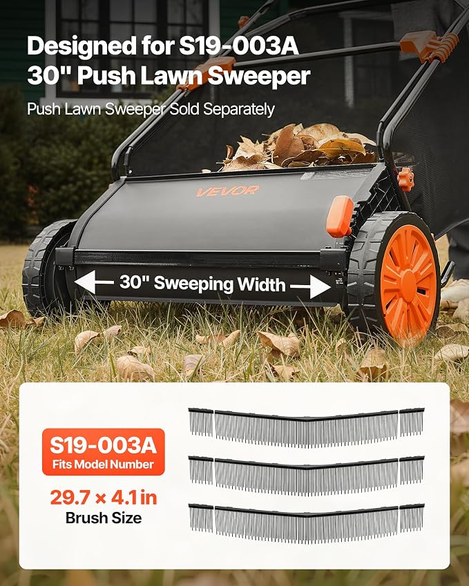 VEVOR 3 Packs Lawn Sweeper Brush Replacement, Compatible with VEVOR 30 in Lawn & Leaf Collector Sweepers, Yard Sweeper Brush Paddle with Durable V-Shaped Bristles for Easy Grass Leaf Cleanup - Image 2
