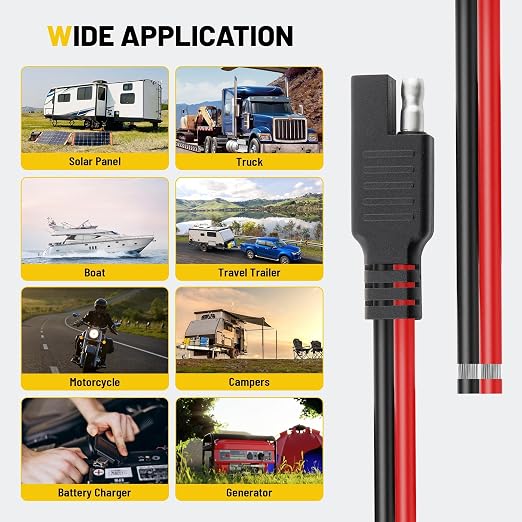 Oyviny 5PCS SAE Connector 12AWG 1 Feet SAE Extension Cable for Solar Panel Motorcycles Cars Charger Trolling Motor 2 Pin Single Plug Quick Connector Disconnect Connector - Image 8