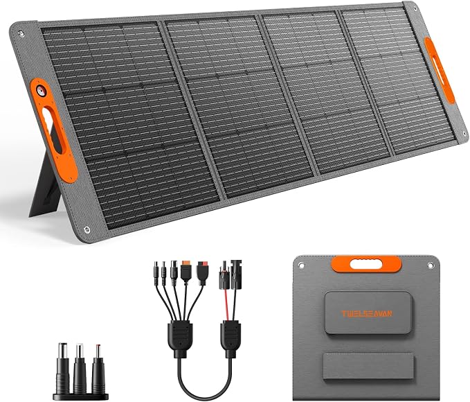 200W Portable Solar Panel for Power Station, 24% High Efficiency ETFE Foldable Solar Panel Charger, QC3.0, Type-C 60W, MC4 Output, IP65 Waterproof, for Outdoor Camping, RV, Emergency Power Supply by TWELSEAVAN