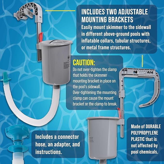 U.S. Pool Supply Pool Skimmer - Above Ground Pool Skimmer, Floating Pool Surface Skimmer, Pool Accessories - Clean Debris Basket, Wall Mount, Attaches to Inflatable Collars, Tubular and Metal Frames - Image 3