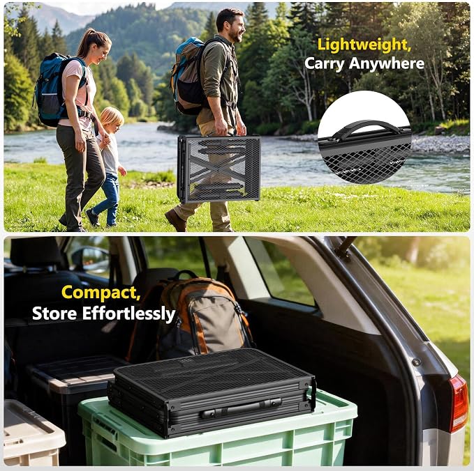 Raynesys Tri-fold Camping Table, 35.43"x15.75", Aluminum Frame Folding Tables, 3 Heights Adjustable Grill Table with Storage Bag, Portable Handle for Picnic Cooking BBQ Camping Outdoor, Black - Image 5