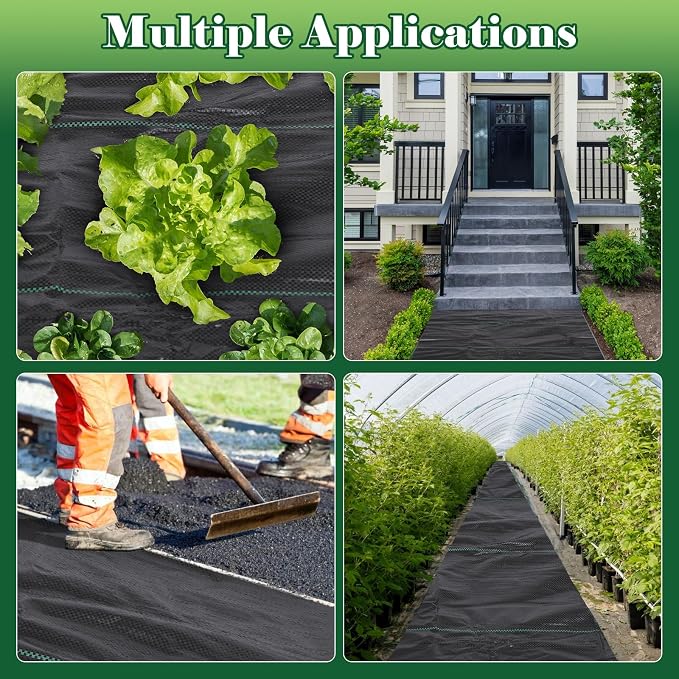 FEED GARDEN 4FT x 300FT Landscape Fabric Weed Barrier Fabric, Heavy Duty 3.2oz Weed Control Mat, Weed Blocker Ground Cover Geotextile Fabric for Gardening, with 20 U-Shaped Stakes - Image 7