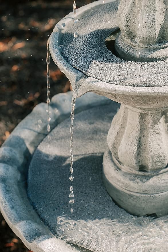 XBrand 51" 3-Tier Outdoor Freestanding Waterfall Fountain with Pump and Pineapple Finial, Gray