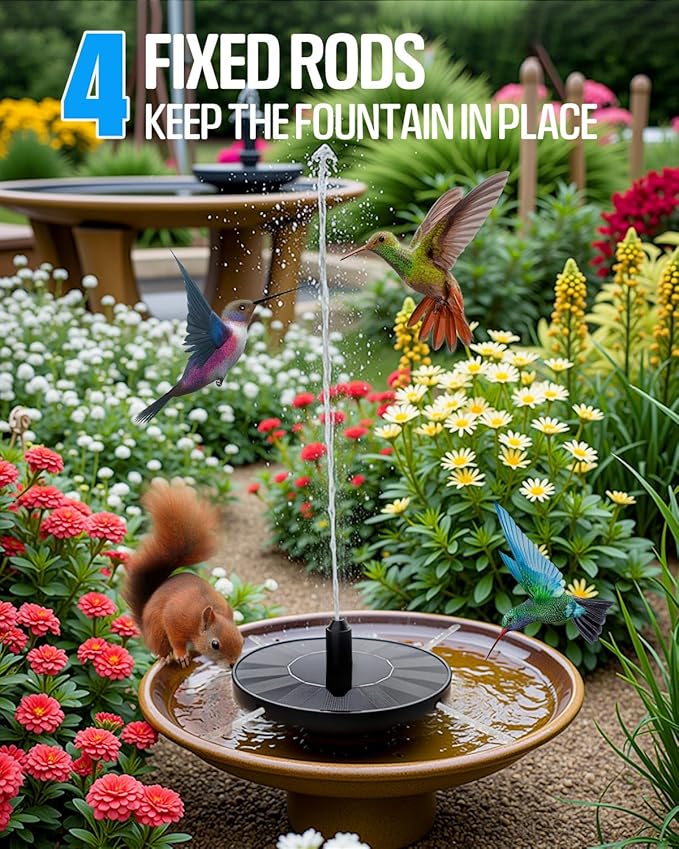 Solar Bird Bath Fountain Pump, Upgrade 1.4W Solar Water Fountain with 7 Nozzles, Standing Floating Water Pump for Birdbath Garden Pond Pool Outdoor, Ideal Gifts for Outdoor Décor