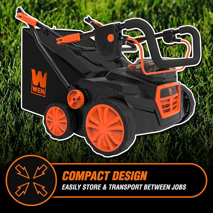 Wen 20V Max Cordless 15-Inch 2-in-1 Brushless Electric Dethatcher and Scarifier with Collection Bag, Two 4.0 Ah Batteries, and Dual-Port Charger (20716) - Image 9