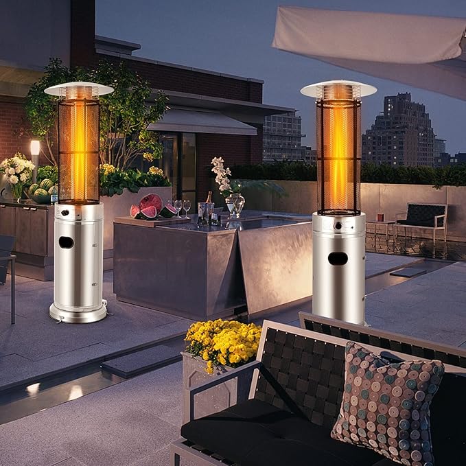 Tangkula Outdoor Heater, 40,000 BTU Stainless Steel Outdoor Patio Heater with Wheels, Quartz Glass Tube, Tip-over & Flameout Protection, Patio Heaters for Outdoor Use, Porch, Outside