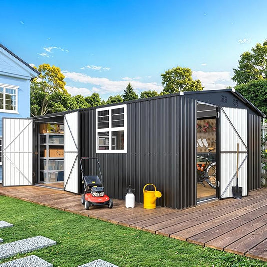AECOJOY 16'x12' Outdoor Storage Shed, Large 12x16 Metal Sheds & Outdoor Storage Clearance with Windows, Steel Backyard Shed, Utility Tool Storage for Garden, Patio, Outside use in Dark Grey by AECOJOY