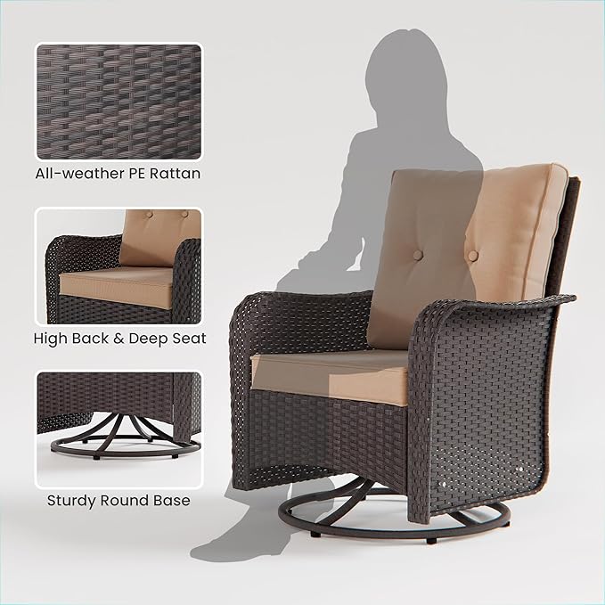 11 Pieces Outdoor Patio Furniture Set,Outdoor Sectional Furniture with 45" 55000 BTU Gas Propane Fire Pit Table,PE Rattan Wicker Patio Conversation Set,Swivel Rocking Chairs Set,Sand