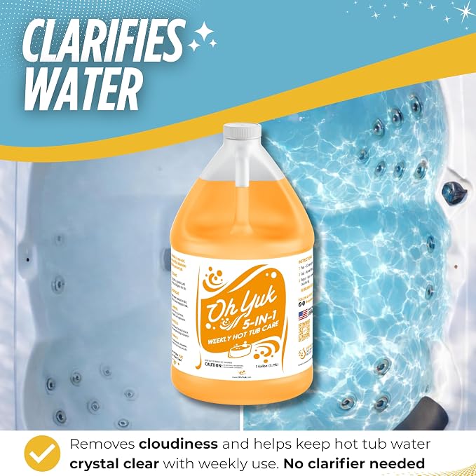 Oh Yuk 5-in-1 Hot Tub Chemicals Weekly Care– Hot tub Clarifier, Spa Cleaner, Water Conditioner – Helps Control Water Balance & Combat Buildup – Spa Care Chemicals for All Types of Hot tubs - 1 Gallon - Image 5