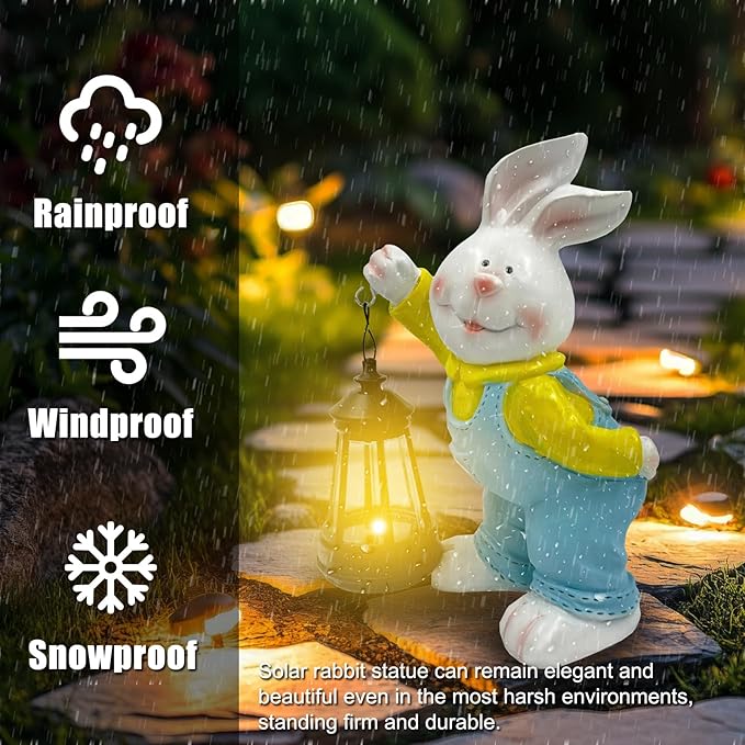Outdoor Bunny Statue Solar Lantern for Garden Yard Lawn Patio White Rabbit Figurine Decorations Housewarming for Mom Grandma Women