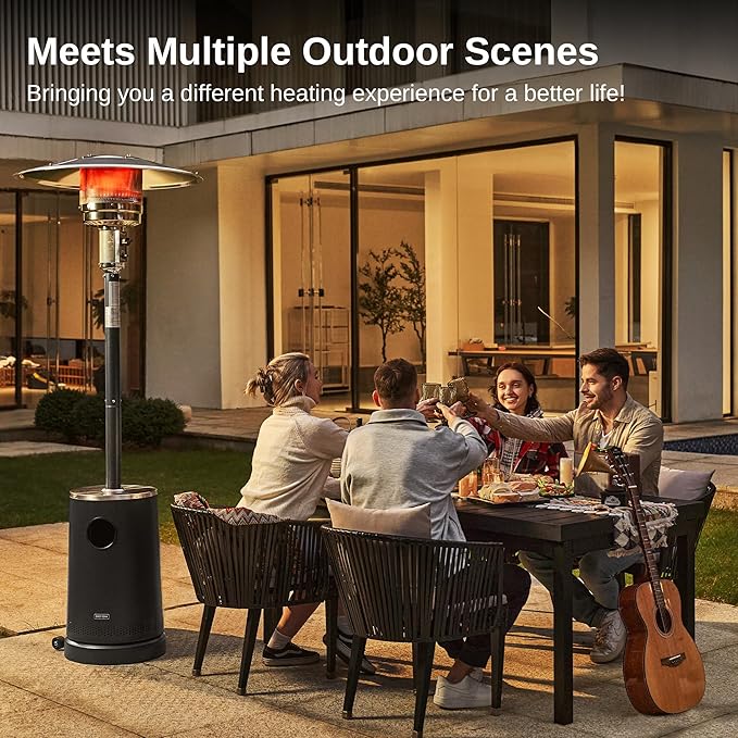 EAST OAK 50,000 BTU Patio Heater with Sand Box, Table Design, Double-Layer Stainless Steel Burner, Wheels, Triple Protection System, Outdoor Heater for Home and Residential, 2024 Upgrade, Black