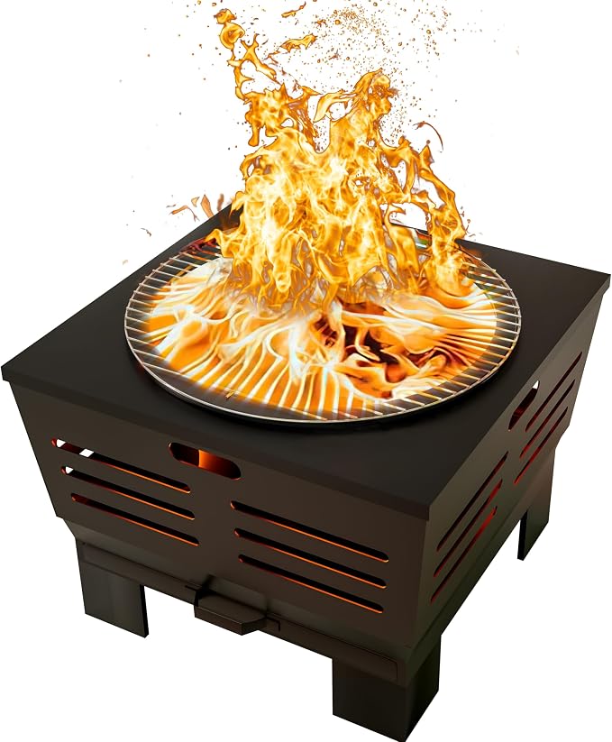 Fire Beauty Fire Pit with Stand,Smokeless Wood Burning Firepit with Ash Pan,Portable Outdoor Firepit with Cooking Grate & Poker For Camping,Backyard|L:23''xW:23''xH:19'',28.6lbs by FireBeauty