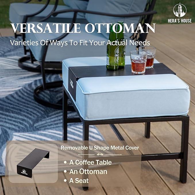 HERA'S HOUSE 5 Piece Patio Furniture Set, 2 x Swivel Chair, 2 x Ottoman, 1 x 3-Seat Sofa, All Cushioned 7 Seats Outdoor Conversation Set for Lawn Garden Backyard, Blue