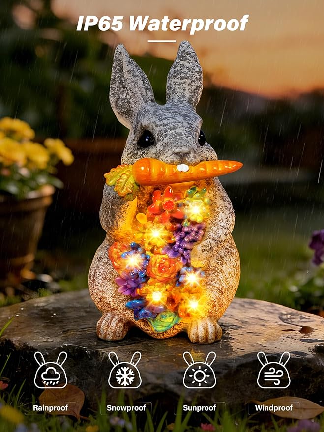 Solar Garden Statues, Outdoor Solar Bunny Easter Decor with Succulent and 6 LED Lights, Outside Yard Figurine Decor for Garden, Lawn, Patio, Balcony, Porch, Unique Gifts for Mom Grandma