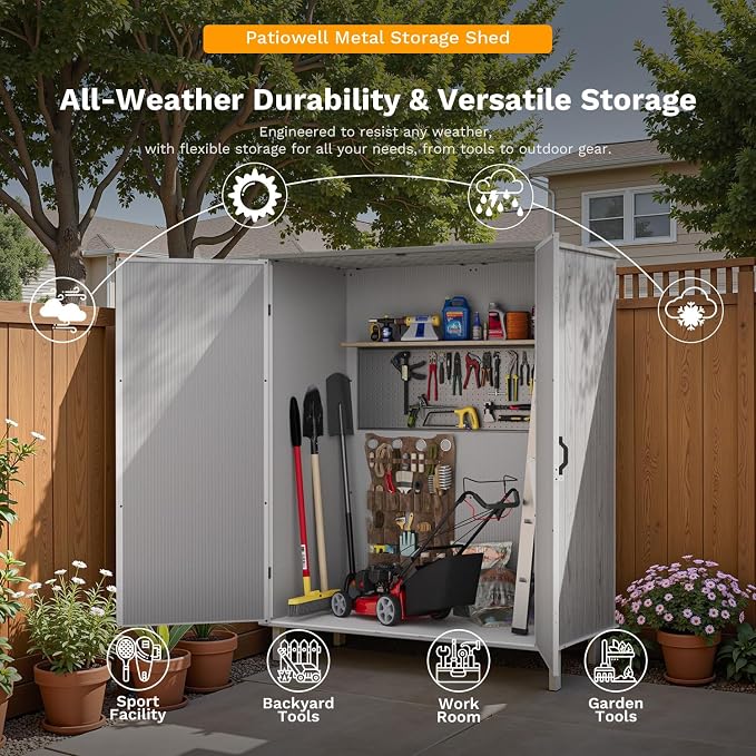 Patiowell 5x3 FT Resin Outdoor Storage Shed with Floor, Plastic Waterproof Outdoor Storage Cabinet, Garden Organizer Shed with Lockable Door for Patio Furniture, Pool Accessories, Light Gray - Image 5