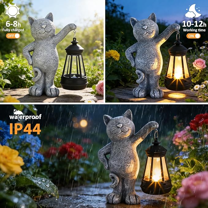 Solar Garden Statues Cat with LED Lights, Outdoor Decor for Cat Lover, Yard, Lawn, Patio,Home, Birthday Gifts for Women Mom Grandma