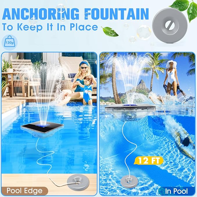 Solar Pool Fountain with Light Show,2026 Upgraded Large Solar Pool Water Fountain,Floating Pool Fountains for Above Ground Pool,Solar Floating Fountains Pump for Pool Pond-1PK(Dark Blue)
