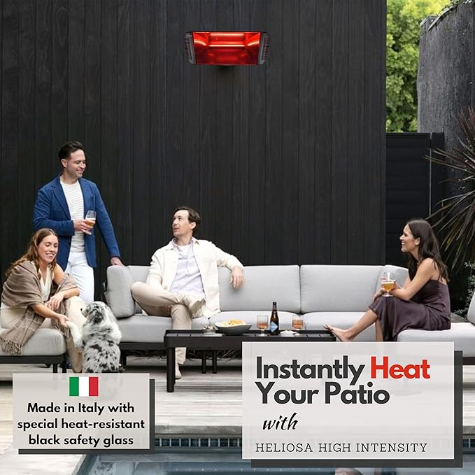 Professional Electric Infrared Outdoor Patio Heater, Wall Mounted, Comes with 6' 120V Plug-in Cord, Water Resistant for Residential and Commercial Use