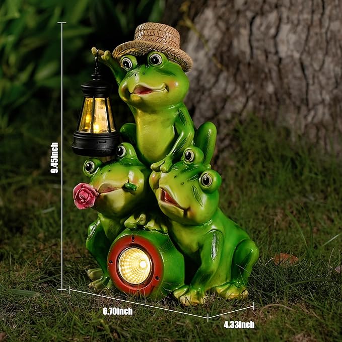 Solar Frog Family Garden Statue Figurines with Lantern & LED Light – Cute Solar Yard Decor for Lawn, Patio & Outdoor Pathway(Family Frogs)