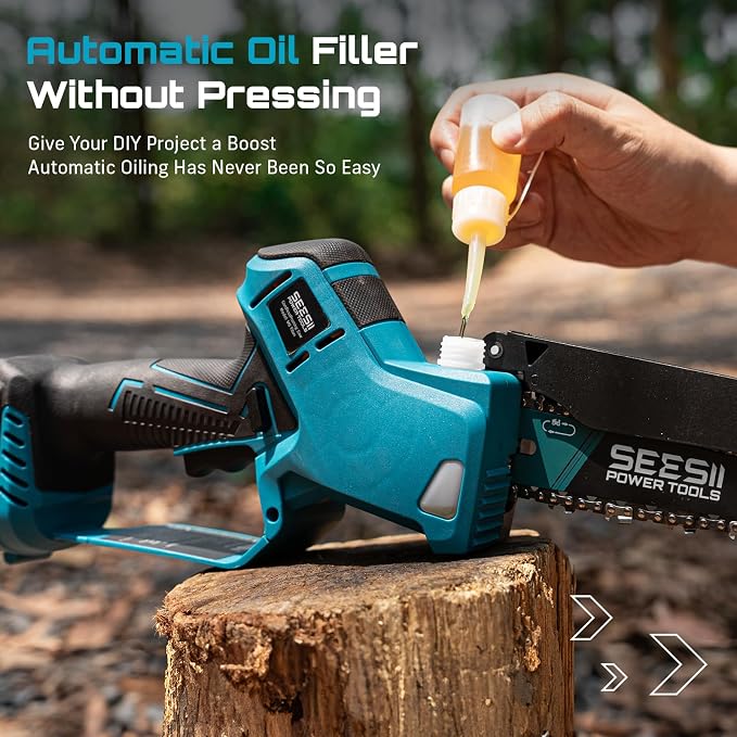 SEESII Brushless Mini Chainsaw 6 Inch, Handheld Saw with 2 * 2000 mAh Batteries, Cordless Chainsaw with Automatic Oiler, Compatible with Makita 18V Battery, Electric Saw for Tree Limb Branch Cutter - Image 6