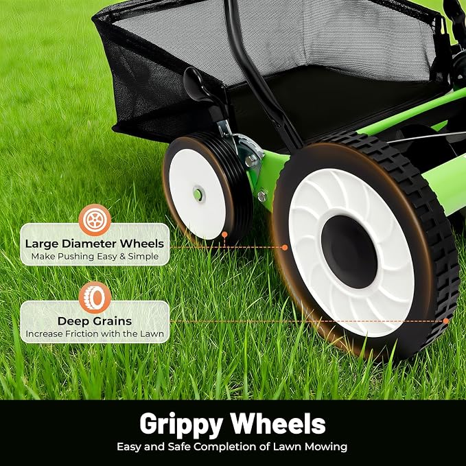 16 Inch Manual Reel Lawn Mower, 5-Blade Push Reel Mower Cordless Push Reel Lawn Mower with Adjustable Cutting Height and Grass Catcher for Yard, Garden - Image 7