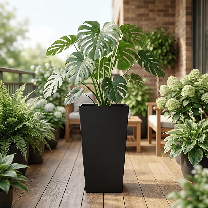 SnugNiture Taper Tall Planters 30 Inch Set of 2, Large Planter for Indoor Outdoor Plants, Modern Flower Pot Containers Large Decorative Tree Planter, Black